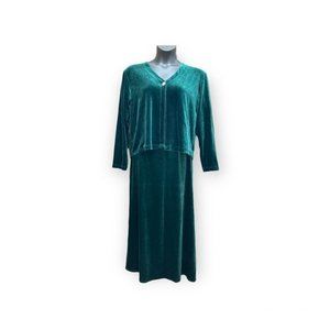 Vintage Green Velvet Velour 2 Piece Dress Set Size XL by Fast Pace Collection